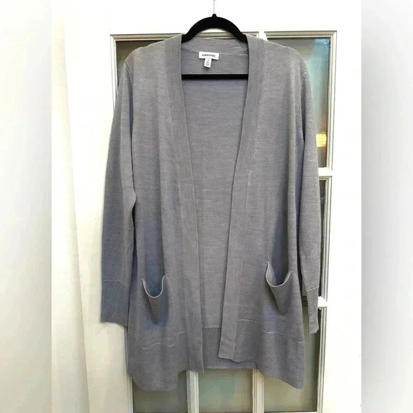 Nordstrom | Grey Everyday Open Front Cardigan Merino Wool Blend Size M Medium - Picture 5 of 14